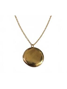 Gold Tone Round Flat Locket Necklace